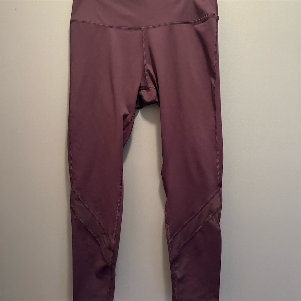 Apana Leggings Womens Size L Purple High Rise Ankle Length Mesh Panels